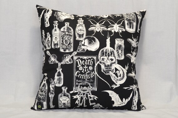 Dark Magic 18 Inch Throw Pillow, Gothic Home Decor, Horror Punk, Voodoo, Witchcraft, Occult, Halloween Decorative Pillow, Skulls, Bugs