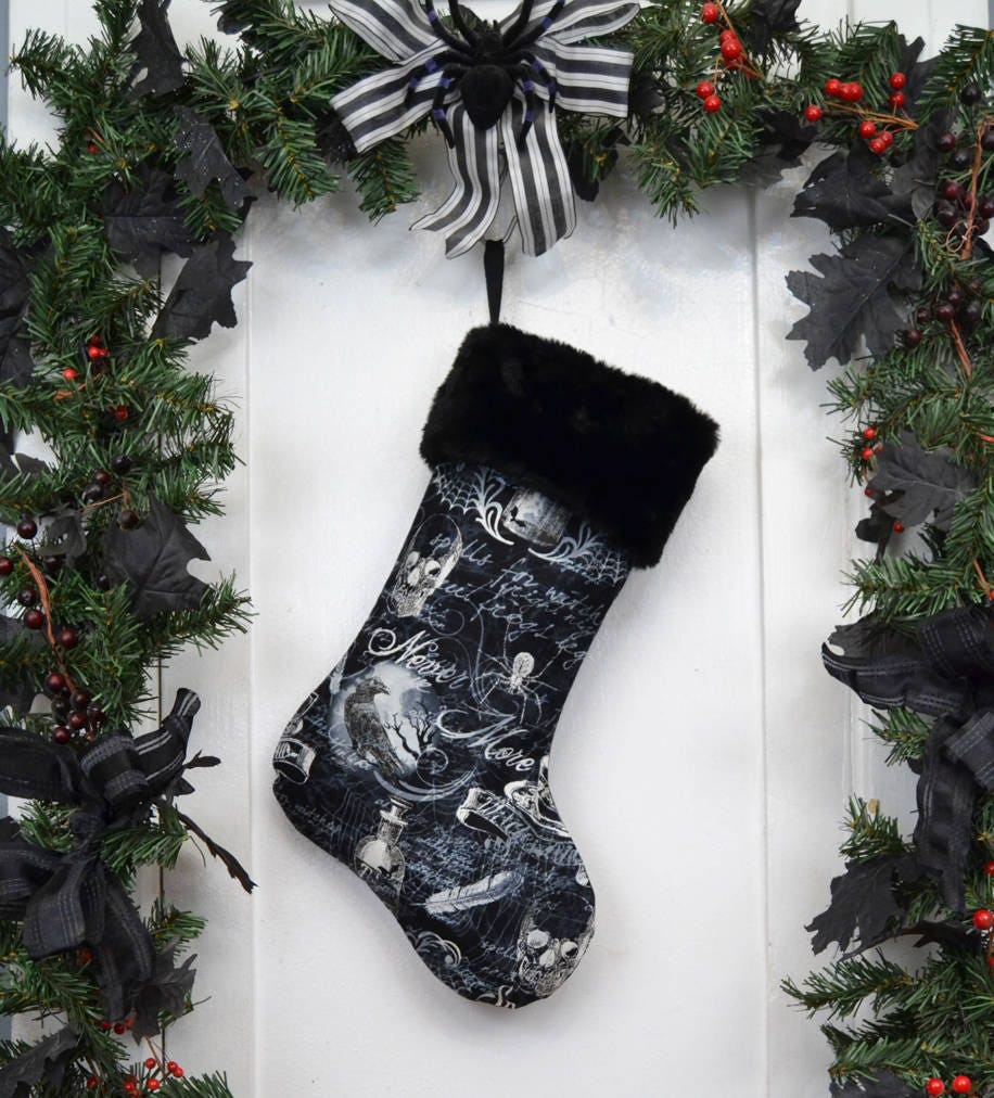 Gothic wicked halloween christmas stocking black and white skulls