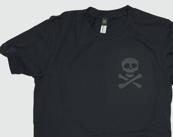 Black on Black Skull Jersey Short Sleeve Tshirt Punk Goth