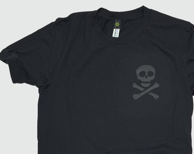 Black on Black Skull Jersey Short Sleeve Tshirt Punk Goth