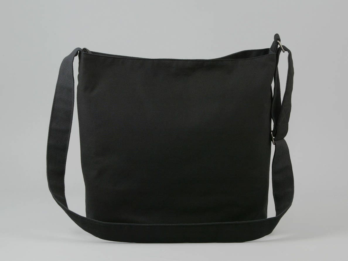 All Black Large Crossbody Bag, Fabric Shoulder Bag with All Black Large Crossbody Bag, Fabric Shoulder Bag with