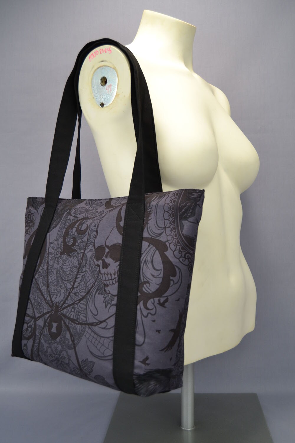 Gothic Zippered Tote Bag, Charcoal and Black, Black Widow, Ravens