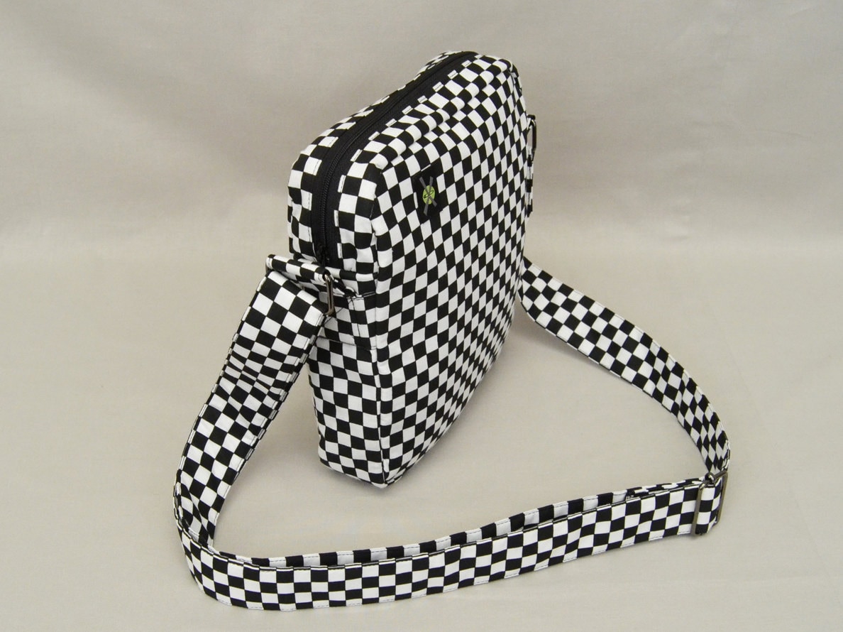 Black and White Checkered Phone Purse Wristlet, Zipper Pouch