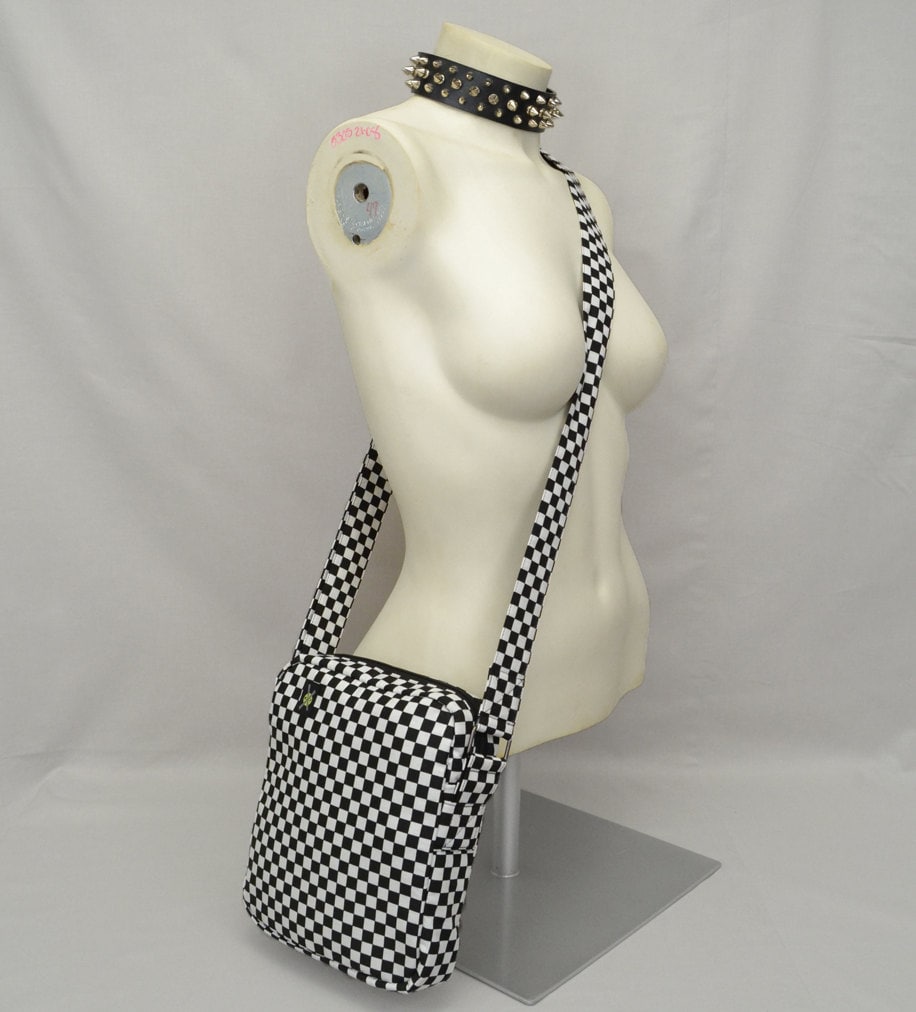 All-Over-Print Black and White Checkered Pattern Crossbody Bag