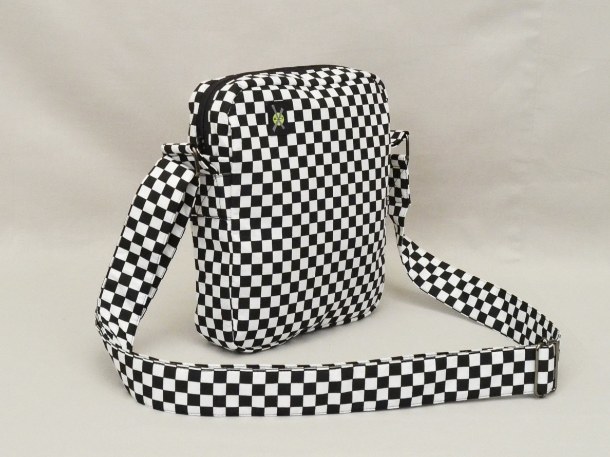 Black and White Checkered Small Crossbody Bag, Fabric Purse, Rude