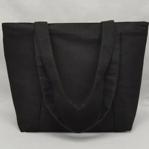 Black Zippered Tote Bag, Cotton Canvas, Wine Red Pockets