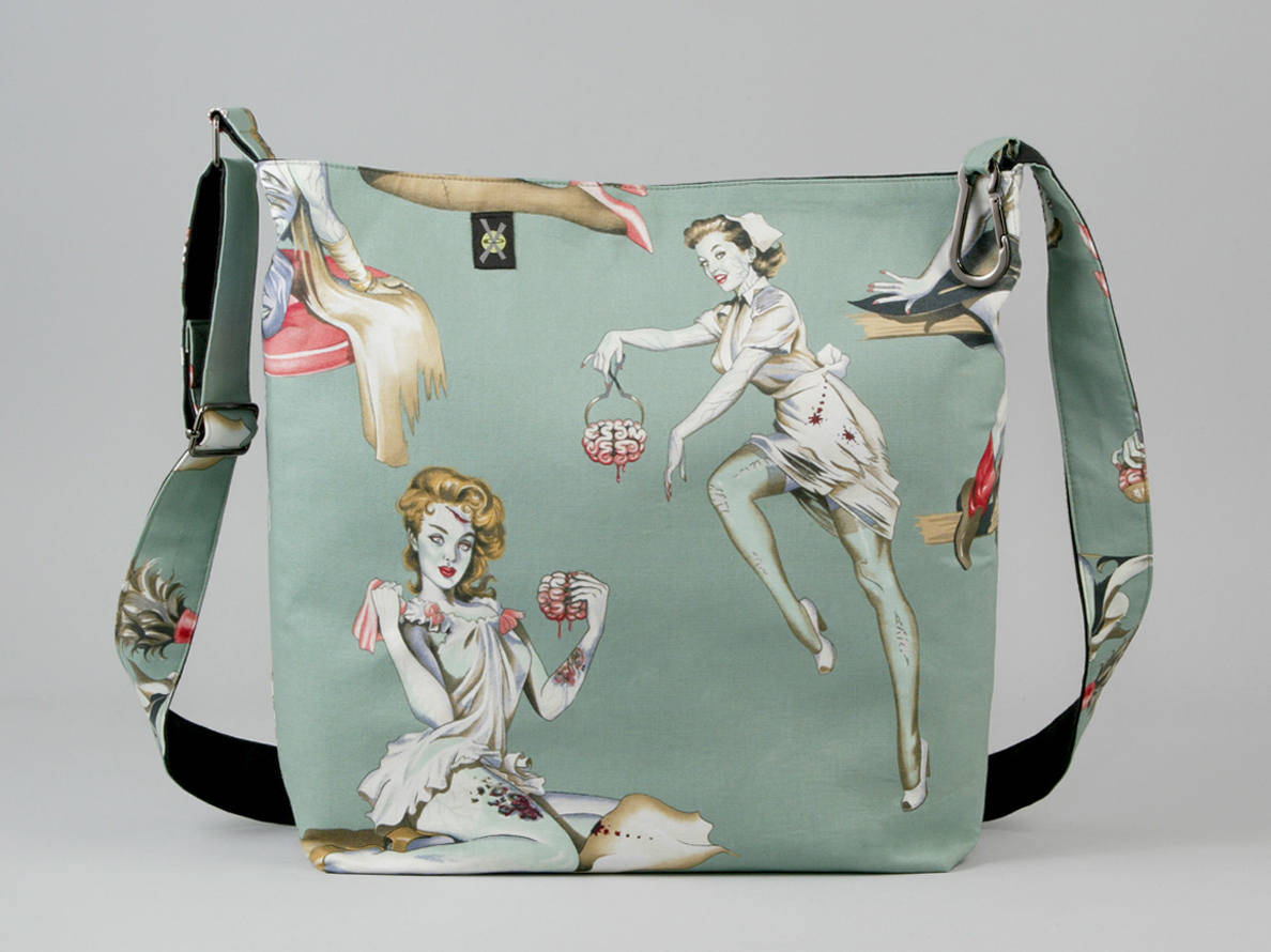 Zombie Large Crossbody Bag, Pin Up Girls, Work School Book Bag, Mint …