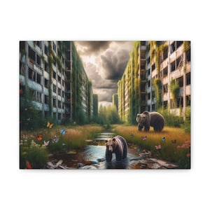 Bear Wilderness Canvas Print: Nature Reclaiming Urban Art