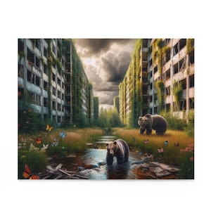 Wildlife Jigsaw Puzzle: Bear & Urban Nature Scene (120/252/500-Piece