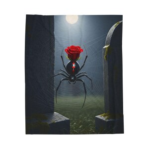 Gothic Spider Rose Plush Blanket: Cozy Halloween Home Decor
