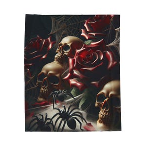 Gothic Floral Blanket | Soft Velveteen Throw | Skull & Rose Design | Cozy Home Decor | Halloween, Dark Aesthetic, Gift Idea