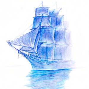 art print | colored pencil drawing of a ship
