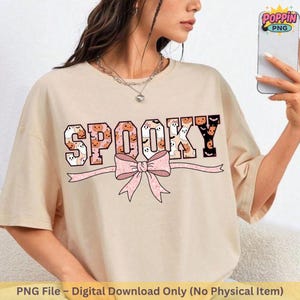 Spooky with Bow PNG, Cute Halloween Png, Girly Spooky Season Design, Pink Preppy Fall Sublimation for Shirts, Digital Download