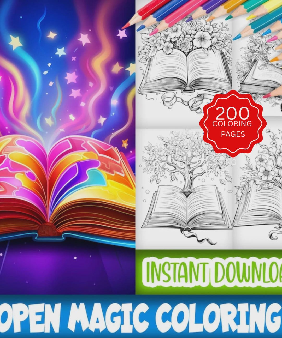 Magic Coloring Pages: Open Book Designs (PDF Download) - Etsy