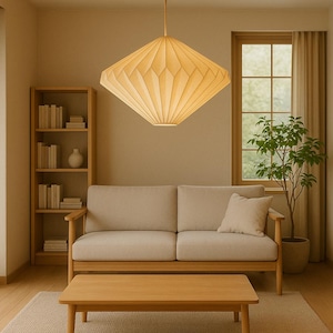 Japandi Origami Pendant Light – Minimalist Hanging Lampshade for Bedroom, Dining Room, Living Space – SoraTobu Modern Ceiling Lamp