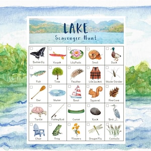 Lake Scavenger Hunt for Kids, Printable Instant Download