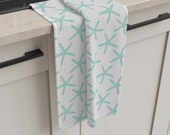 Starfish Tea Towel, Coastal Tea Towel, Nautical Tea Towel, Seashell Towel, Coastal Towel, Nautical Towel, Gift, Coastal Decor, Kitchen Towel