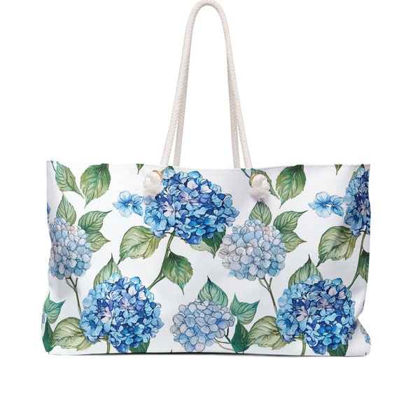 Hydrangea Weekender Bag, Blue Hydrangea Weekender Bag, Hydrangea, Blue Hydrangea, Hydrangea Weekender Tote, Hydrangea Beach Bag, Beach Bag