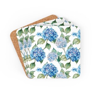 Hydrangea Coasters, Blue Hydrangea Coasters, Hydrangea Coaster Set, Hydrangea Corkwood Coaster Set, Floral Gift, Hydrangea Decor, Coasters