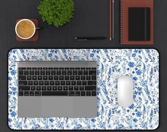 Blue Floral Desk Mat, Floral Desk Mat, Desk Mat, Desk Decor, Office Decor, Dorm Decor, Desk Accessories, Desk Cushion Pad, Desk Blotter Mat