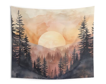 Mountain Tapestry, Hanging Wall Tapestry, Forest Tapestry, Sunrise Tapestry, Mountain Wall Art, Bohemian Wall Art, Woodsy, Tapestry Gift
