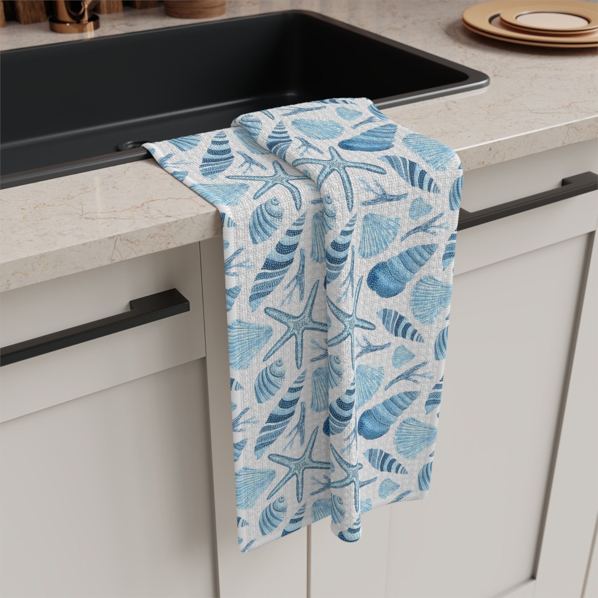 6 Pieces Beach Kitchen Towels Beach Themed Kitchen Dish Towels Blue Coastal  Bathroom Hand Towels Nautical Hand Dish Cloths Soft Washcloths for Home