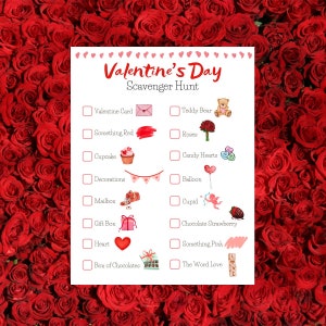 Valentine&#39;s Day Scavenger Hunt for Kids, Printable Instant Download
