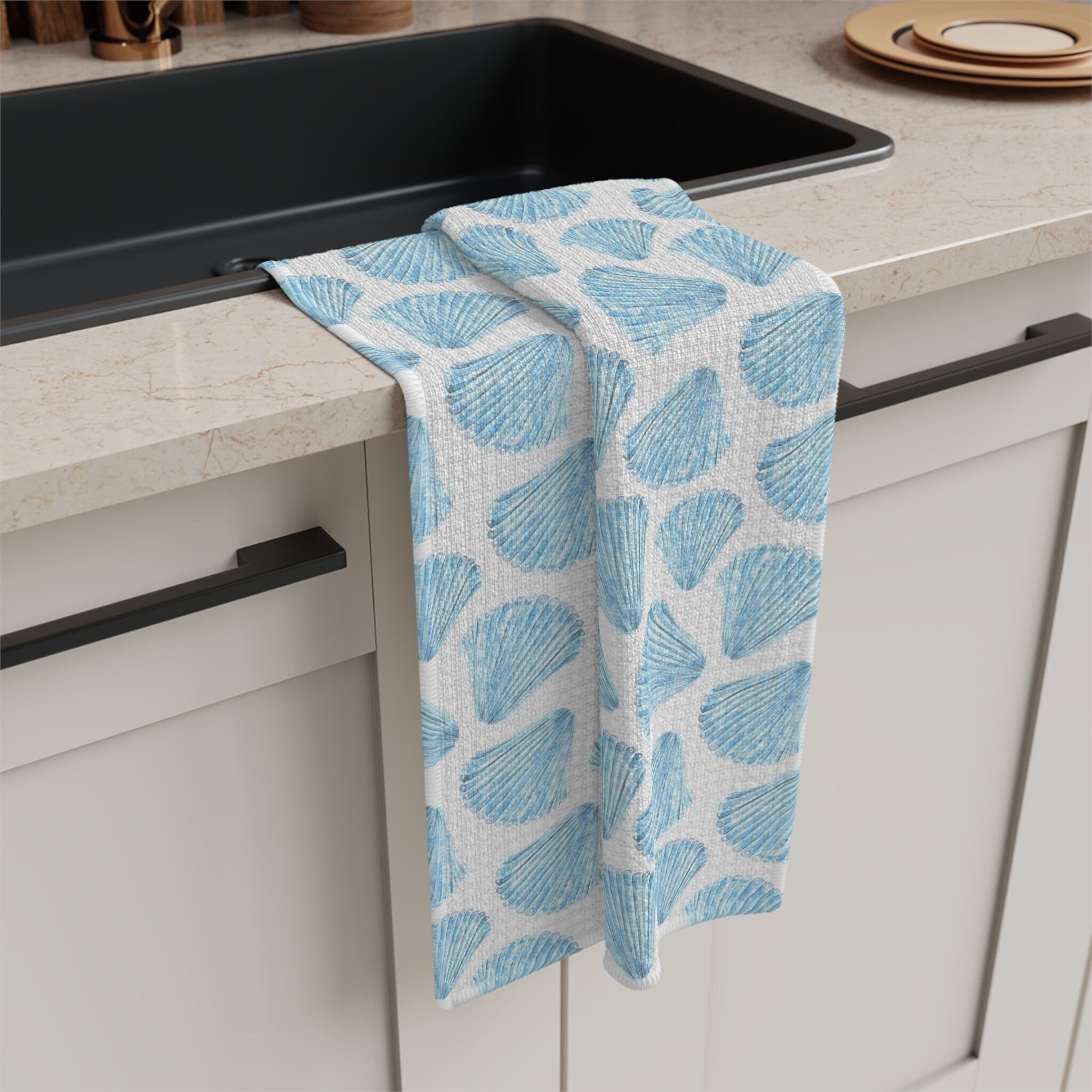 RIANGI Coastal Dish Towels Set of 6, Blue and White Kitchen Towels, 20x30  Inches Cotton, Mitered Corners, Blue and White Dish Towels, Perfect As