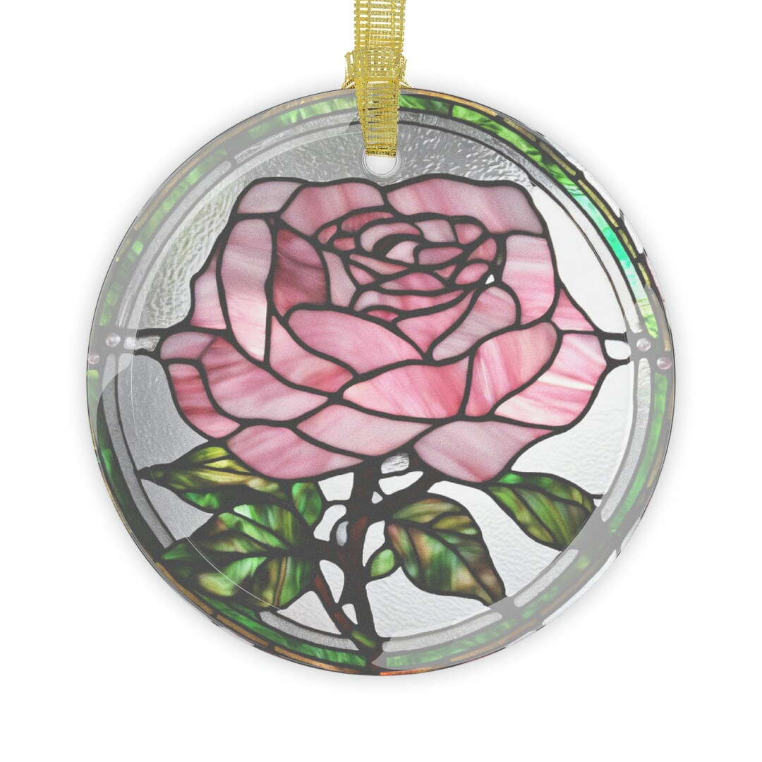 Rose Stained Glass Ornament, Rose Faux Stained Glass Ornament, Stained