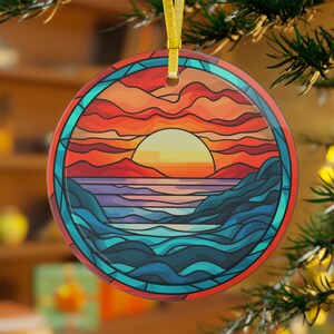 Sunset Stained Glass Ornament, Sunset Faux Stained Glass Ornament, Stained Glass Ornament, Sunset Gift, Sunset Ornament, Sunset Lover Gift zdjęcie 3