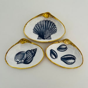 Collection of Three Decoupage Clam Shells ~ Blue Seashells