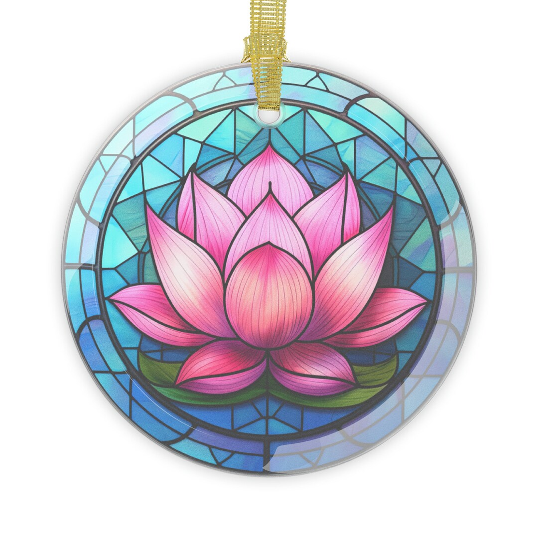 Lotus Stained Glass Ornament, Lotus Faux Stained Glass Ornament