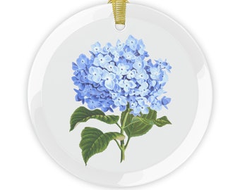 Hydrangea Glass Ornament, Blue Hydrangea Glass Ornament, Hydrangea Gift, Holiday Gift, Hostess Gift, Botanical Glass Ornament, Gift for Her