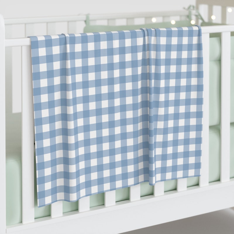 Gingham Blue Pattern Print Hooded Blanket