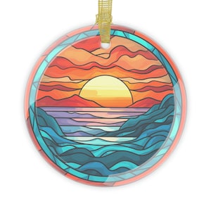 Sunset Stained Glass Ornament, Sunset Faux Stained Glass Ornament, Stained Glass Ornament, Sunset Gift, Sunset Ornament, Sunset Lover Gift zdjęcie 1