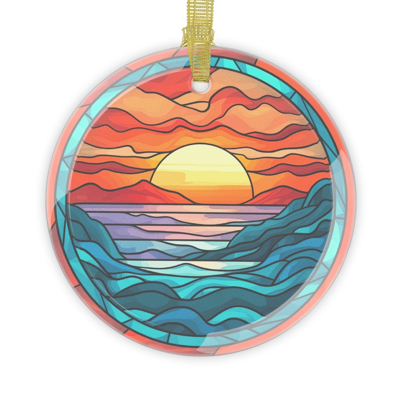 Sunset Stained Glass Ornament, Sunset Faux Stained Glass Ornament, Stained Glass Ornament, Sunset Gift, Sunset Ornament, Sunset Lover Gift zdjęcie 1