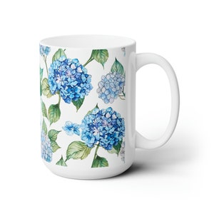 Hydrangea Mug, Blue Hydrangea Mug, Hydrangea, Blue Hydrangea, Ceramic Mug, Floral Mug, Boho Flower Mug, Botanical Mug, Boho Coffee Mug