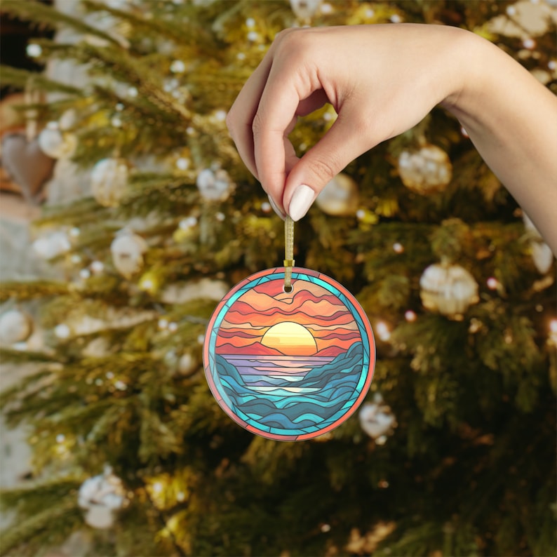Sunset Stained Glass Ornament, Sunset Faux Stained Glass Ornament, Stained Glass Ornament, Sunset Gift, Sunset Ornament, Sunset Lover Gift zdjęcie 4