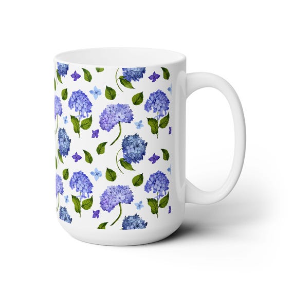 Hydrangea Mug, Blue Hydrangea Mug, Hydrangea, Blue Hydrangea, Ceramic Mug, Floral Mug, Boho Flower Mug, Botanical Mug, Boho Coffee Mug