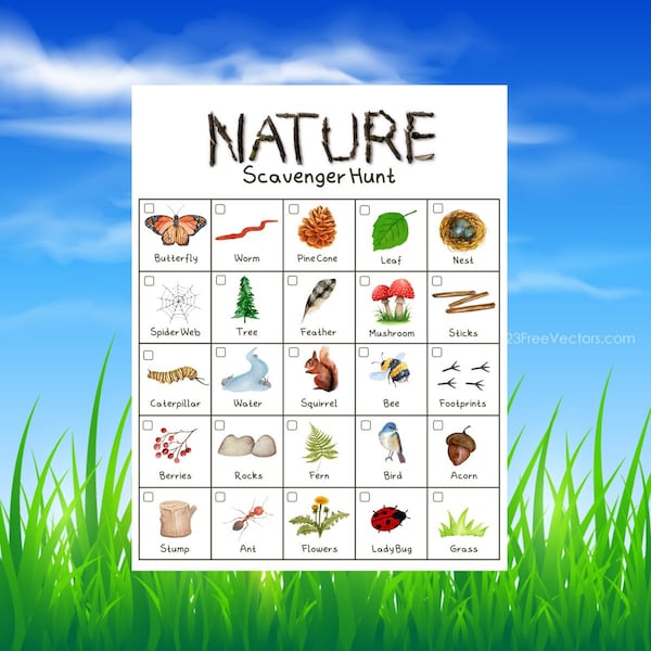 Nature Scavenger Hunt for Kids, Printable Instant Download