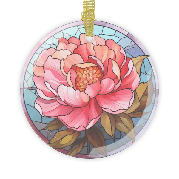 Peony Stained Glass Ornament, Peony Faux Stained Glass Ornament, Stained Glass Ornament, Peony Gift, Peony Ornament