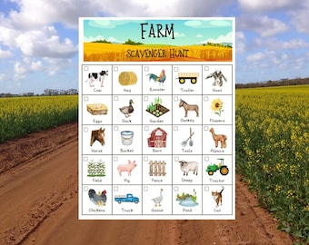 Farm Scavenger Hunt for Kids, Printable Instant Download