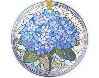 Hydrangea Stained Glass Ornament, Blue Hydrangea Stained Glass Ornament, Stained Glass Ornament, Botanical Stained Glass Ornament, Floral