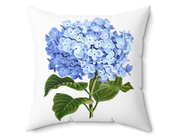 Hydrangea Pillow, Blue Hydrangea Pillow, Hydrangea Accent Pillow, Floral Pillow, Flowers Pillow, Botanical Pillow, Cottagecore Pillow, Boho