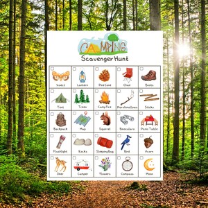 Camping Scavenger Hunt for Kids, Printable Instant Download