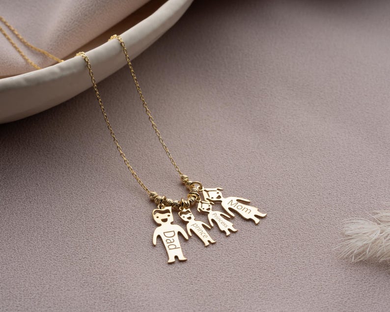 Custom Family Name Necklace: Engraved Boy & Girl Charm, Mother's ...