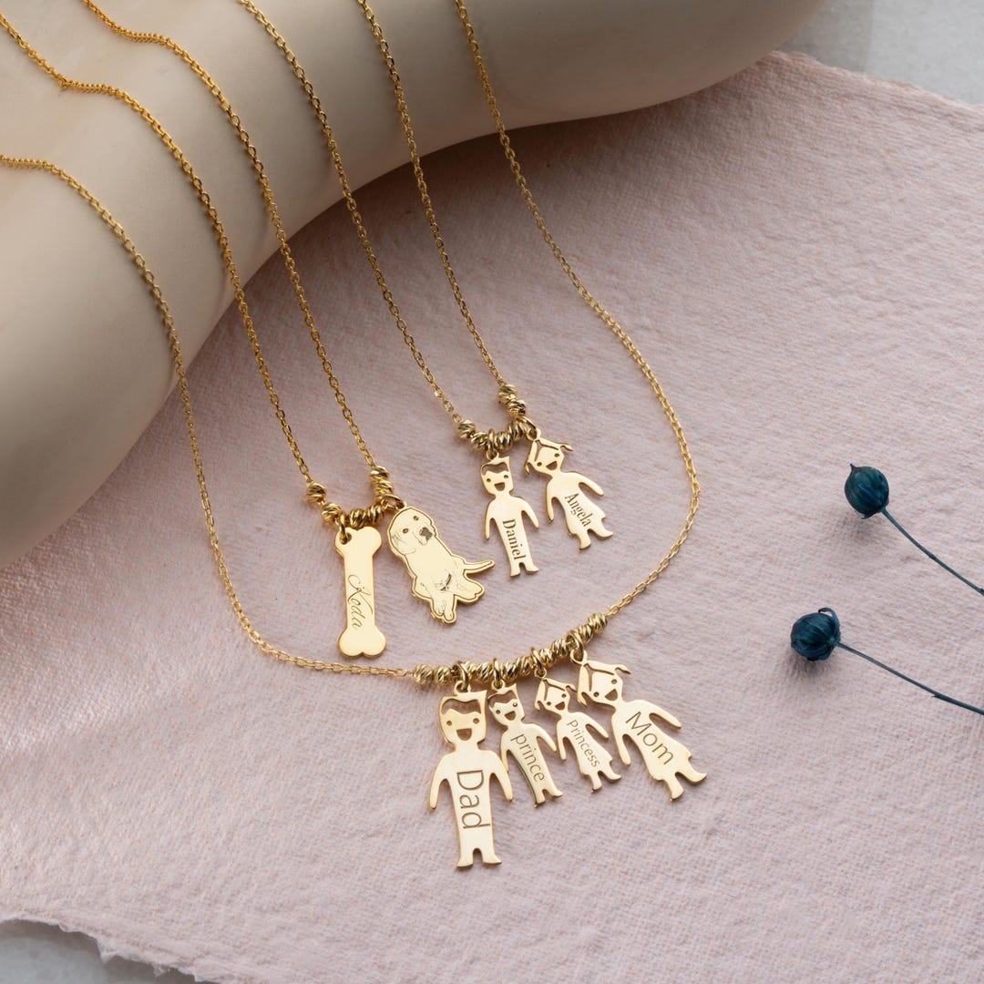 Custom Family Name Necklace: Engraved Boy & Girl Charm, Mother's ...