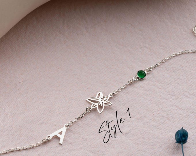 Featured listing image: Personalized Initial & Birth Flower Bracelet, Custom Dainty Gift for Her, 2 Styles to Choose