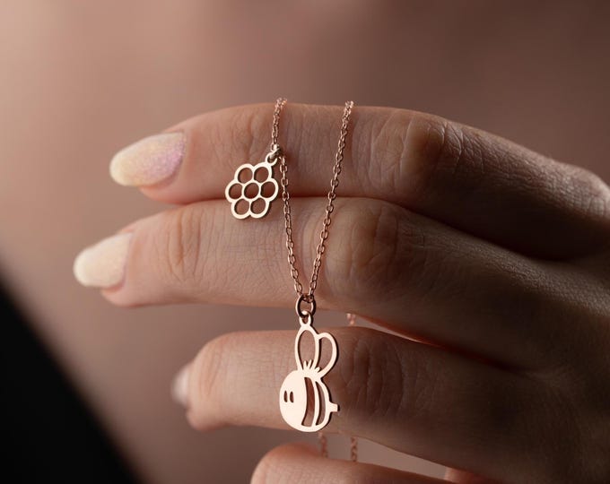 Featured listing image: Sterling Silver Honey Bee Necklace: Dainty Handmade Jewelry Gift