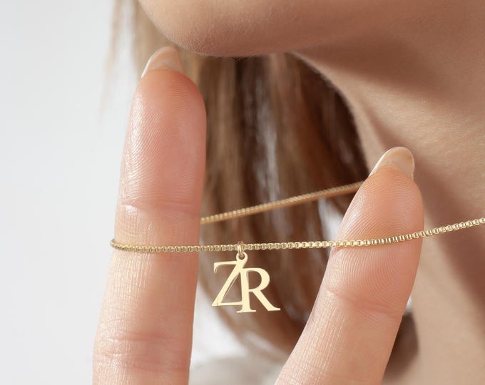 Featured listing image: Personalized Double Initial Necklace, Couple Letter Jewelry, Box Chain